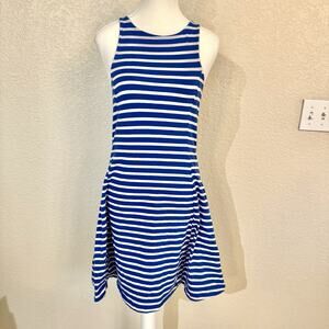 Old Navy Sz Medium Royal Blue White Striped A Line Skater Sun Dress Cotton Knit